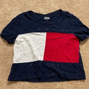 Tommy Hilfiger Crop T-shirt, Navy blue, red and white, Size M